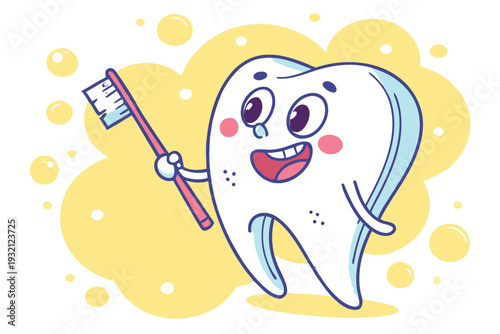 A cheerful cartoon toothbrush character promoting dental hygiene for kids