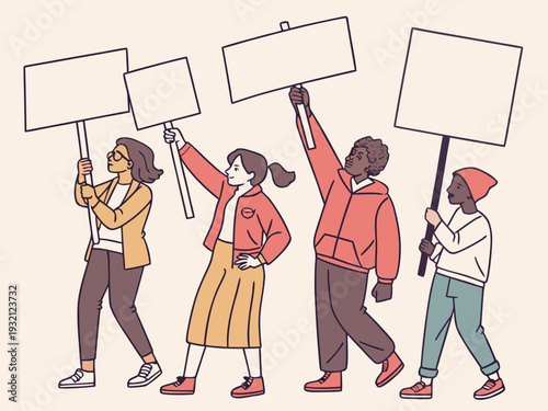 A diverse group of people participating in a peaceful protest march with signs.