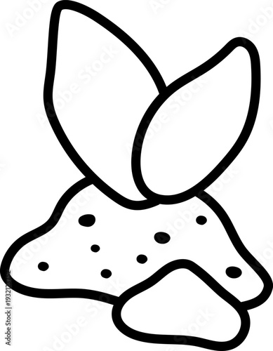 Vector black and white sprouted plant with soil isolated on white background. Line spring garden illustration. Gardening baby greenery icon, coloring page