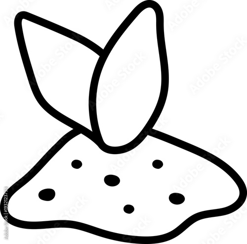 Vector black and white sprouted plant with soil isolated on white background. Line spring garden illustration. Gardening baby greenery icon, coloring page