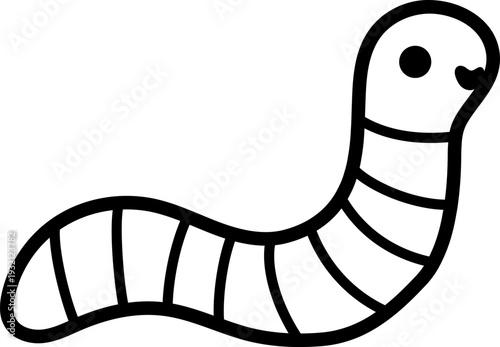 Vector cute crawling worm lie icon. Funny woodland insect. Cute forest, farm, garden bug black and white illustration, coloring page for kids. Garden creepy crawly character clipart
