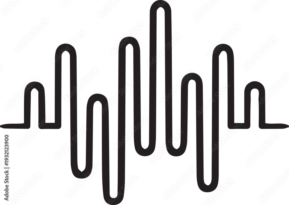 Fototapeta premium An abstract and irregular black line forms a dynamic audio waveform representing varying sound levels.