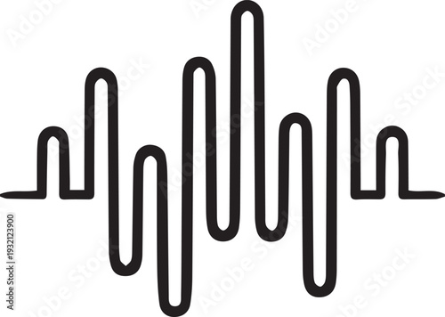 An abstract and irregular black line forms a dynamic audio waveform representing varying sound levels.