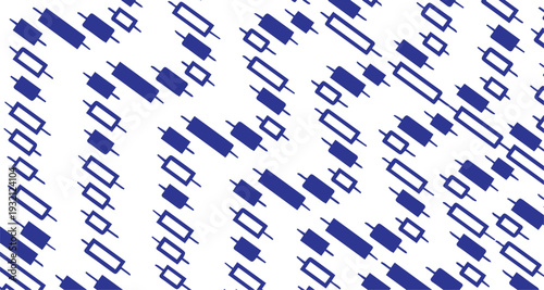 A patterned background illustrating blue financial candlestick charts on a white surface.