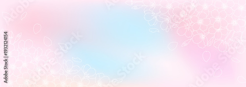 線で描いた桜と淡くぼやけた幻想的な青空のベクターイラスト