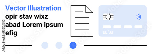 Document and credit card with abstract elements representing financial transactions, data sharing, and digital processing. Ideal for finance, banking, technology, e-commerce, digital tools, business