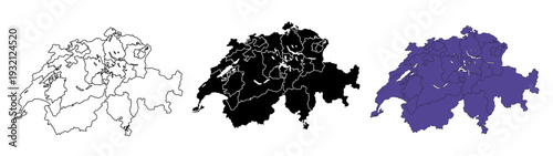 A set of vector maps of Switzerland with prefecture boundaries in three styles