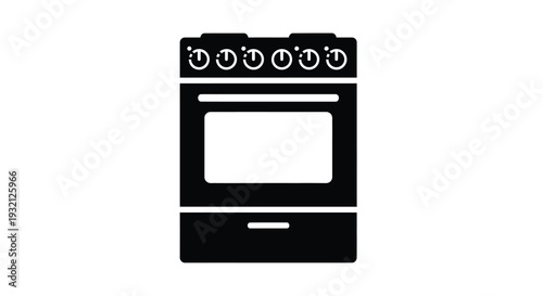A concise vector graphic illustration featuring a modern kitchen stove with an oven and multiple burner controls, perfect for appliance and home cooking designs.