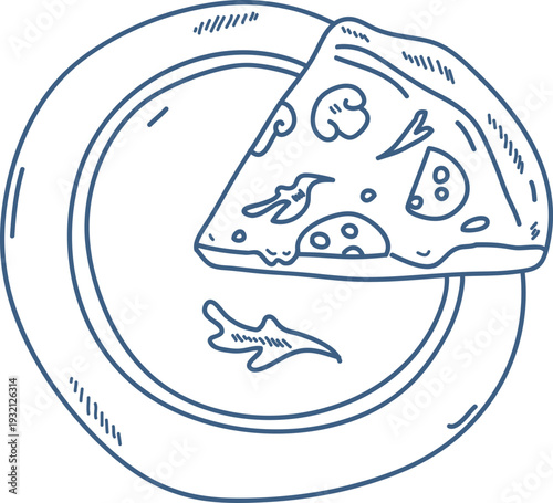 Pizza Slice On Plate Sketch