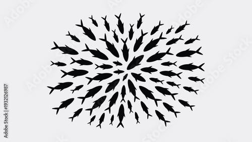 Fish school circular pattern white background