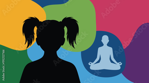 Girl meditation mental health illustration