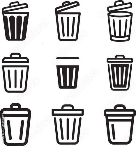 Trash Can and Recycle Bin Icons for Waste Management and Deletion