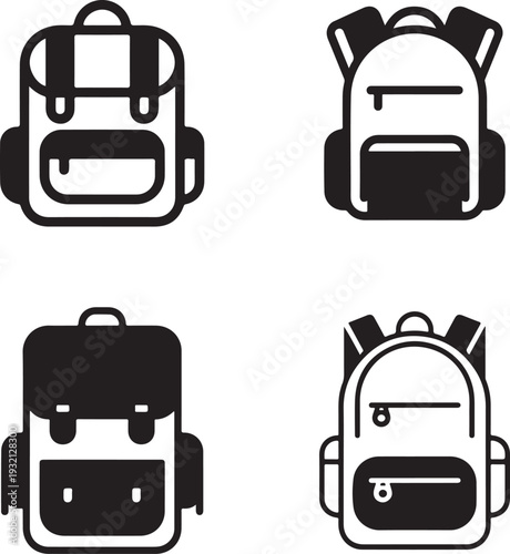 School Backpack and Travel Bag Icons for Students and Adventure