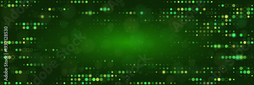 Green Digital Matrix Background with Glowing Data Points for Cybersecurity and Fintech