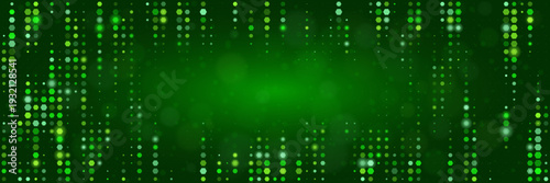 Abstract green digital data stream background with glowing hexagonal matrix for cybersecurity