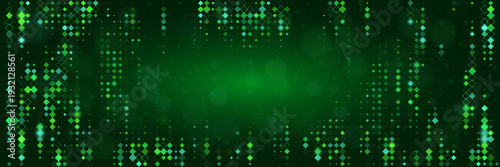 Green Cybersecurity Data Encryption Background with Glowing Digital Matrix Pixels
