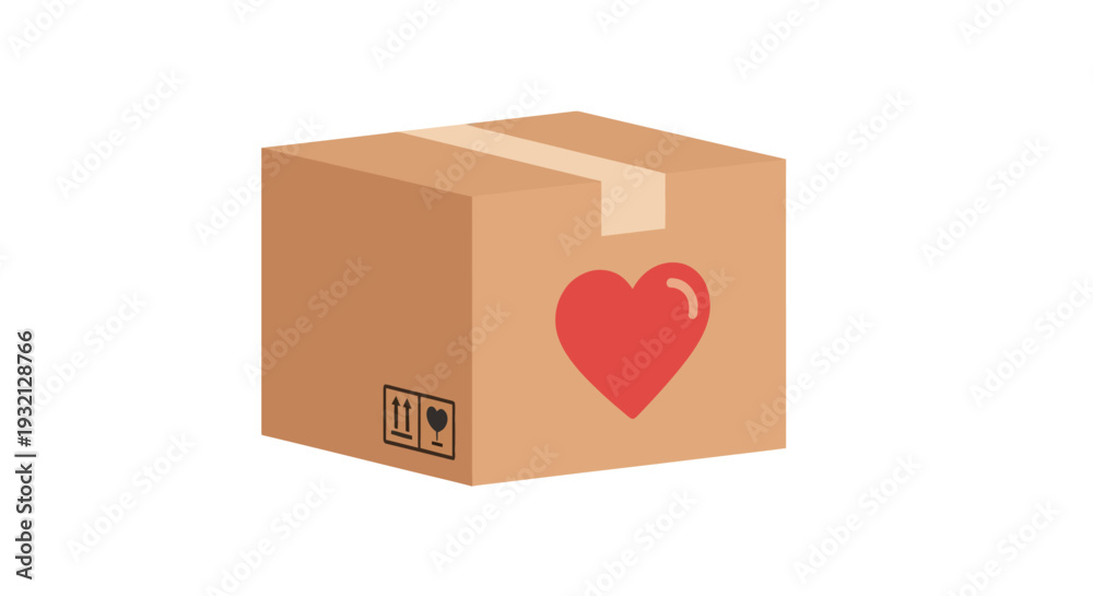 Fototapeta premium Brown cardboard box with heart symbol.