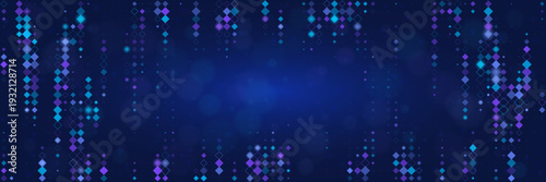 Abstract Blue Digital Data Matrix Background with Glowing Diamond Pixels