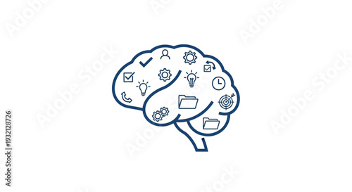 Brain with various icons inside.