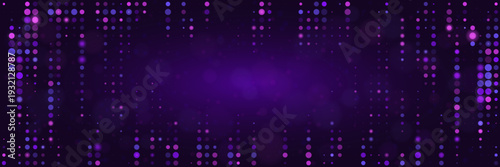 Cyber Security Data Stream Background with Purple Glowing Digital Halftone Dots and Bokeh