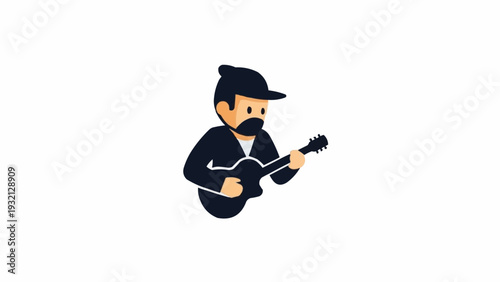 Man playing acoustic guitar sitting.
