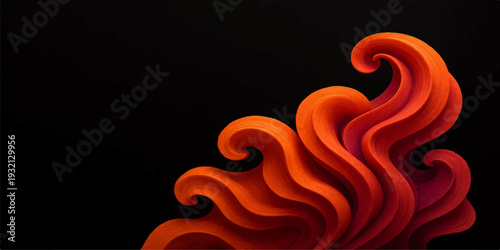 A red hot chocolate with chili pepper and fire flames forms a swirling fractal pattern of orange and yellow light waves on a dark black space background vector illustration