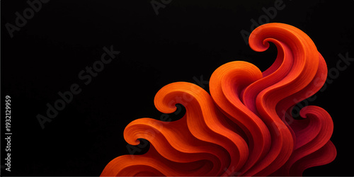 A vibrant art illustration of a red smoke swirl and fire flames on a black background creates a dark decorative wallpaper texture with a spiral wave shape and red hot chocolate color pattern