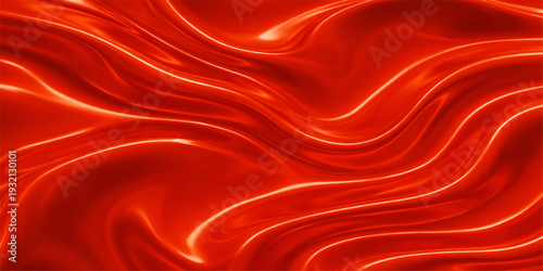 Luxurious red silk and satin fabric background featuring smooth flowing waves and soft liquid motion curves for an abstract textile design backdrop