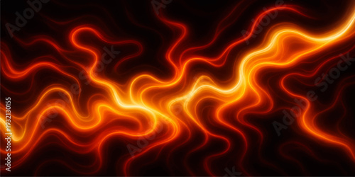 An abstract vector illustration featuring a powerful blaze of hot orange and red fire flames with a burning energy texture on a black background design