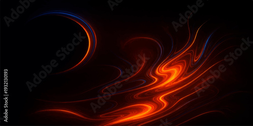 An abstract fire background vector featuring a glowing red and orange fractal wave pattern with energy swirls and motion textures on a black backdrop design
