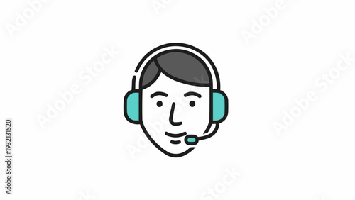 Cartoon man wearing headset smiling.