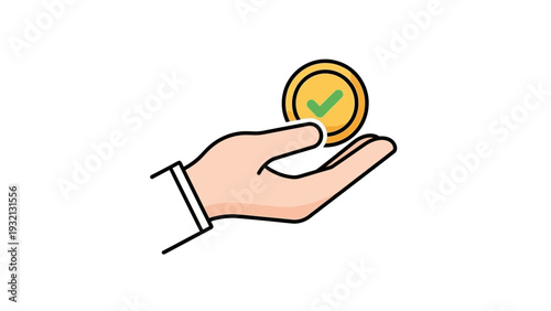 Hand holding a gold coin.