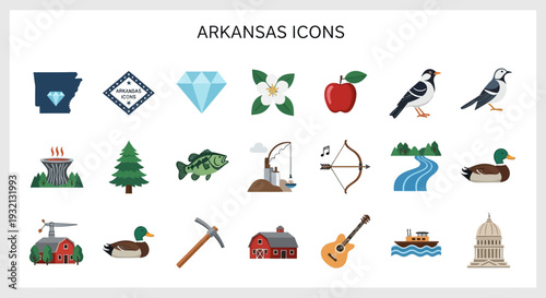 Arkansas Icons Set A Collection of State Symbols and Landmarks for Visual Projects