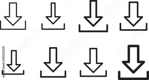 Set of download arrow icons for digital storage and file transfer user interface design