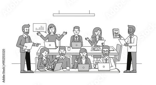 Team Meeting with Colleagues and Managers.