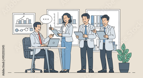 Business Professionals Discussing Work at Desk.