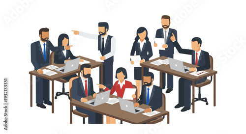 Business Professionals Working at Desks in Office.