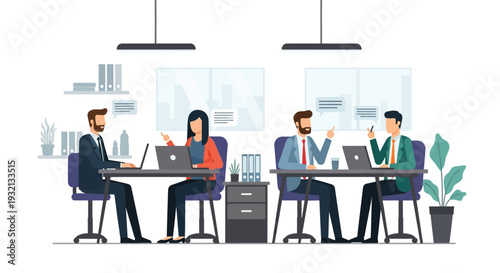 Business Professionals Working on Laptops in Office.