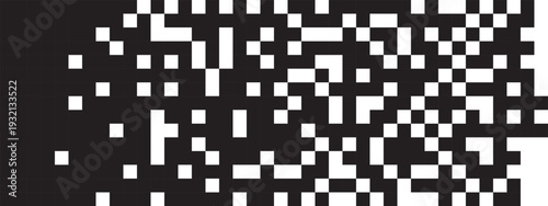 Square pixel shapes in chaotic random arrangement. Mosaic background. Surface broken in dots. Arcade game bits digital pattern. Defragmentation or destruction process. Vector graphic illustration