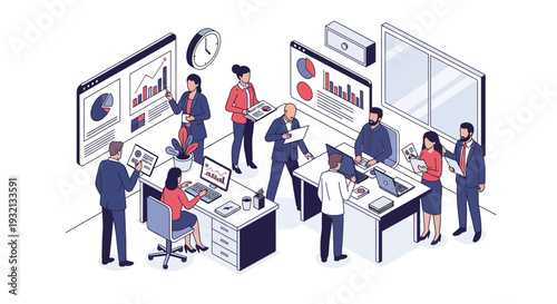 Team Collaborating in Modern Office Space.