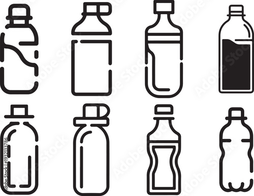 Plastic bottle outline icons for water beverage and product packaging design