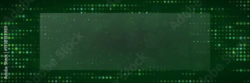 Green Digital Data Encryption Background with Glowing Pixel Matrix and Transparent Text Box