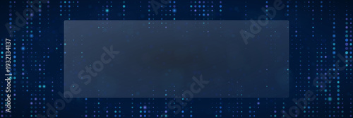 Quantum computing data processing visualization with glowing blue digital particles and glass overlay