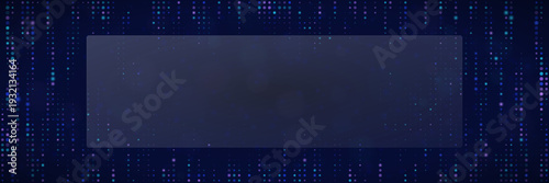 Quantum Computing Data Stream Background with Glowing Blue Pixels and Central Text Box Overlay