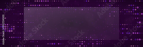 Abstract Purple Cybersecurity Data Encryption Interface with Glowing Digital Pixels and Central Frame