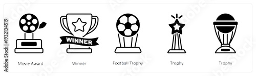A collection of black and white trophy icons on a plain white background, image(32).ai reference