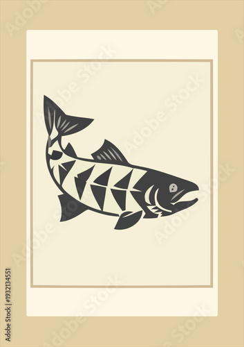 Triangular-Patterned Salmon Swimming Right – Tribal-Inspired Vector Fish for Cultural or Adventure Themes
