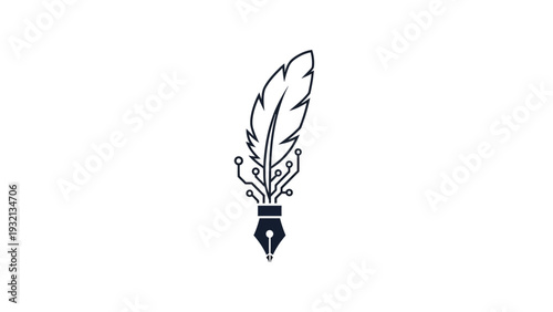 Ink pen nib with feather quill.