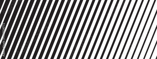 Repeated black diagonal lines of different thickness isolated on white background. Slanted parallel straight stripes. Tilted striped print. Abstract minimalist design. Vector graphic illustration
