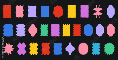 Set of colorful wavy rectangle frames in black. Vibrant box outlines and soft edges for text blocks, card borders and layout accents. Multi-color contour silhouettes vector illustration.